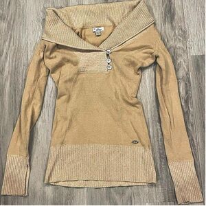 Guess Women's Tan Off-the-Shoulder Sweater Y2K sz xs